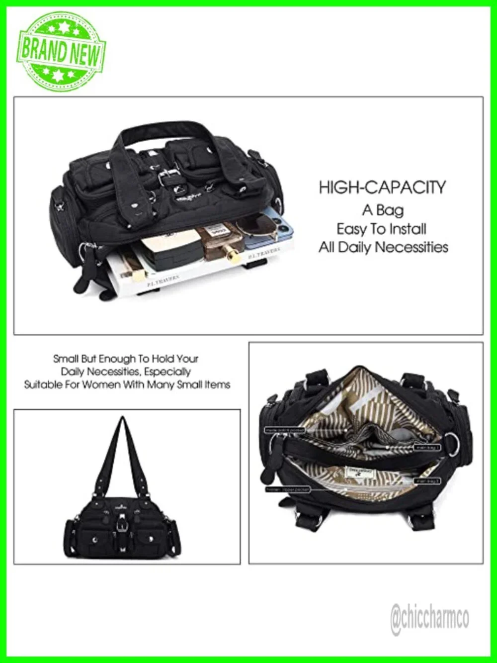 Washed PU Leather Hobo Crossbody Bag Multipocket Removable Strap Shoulder